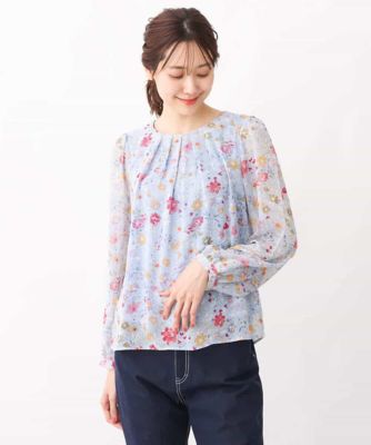 MK MICHEL  / エムケーミッシェルクラン フレアースリーブ花柄シフォンブラウス/洗える フレアースリーブ花柄シフォンブラウス/洗える(ブラウス・シャツ