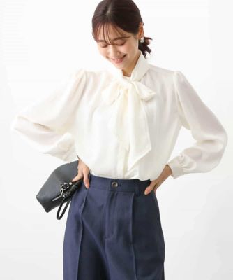 【美品】♡M-PREMIER サテンマニッシュボウタイブラウス♡ ボウタイ付きサテンブラウス／洗える | MK MICHEL KLEIN (Women