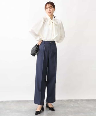 【美品】♡M-PREMIER サテンマニッシュボウタイブラウス♡ ボウタイ付きサテンブラウス／洗える | MK MICHEL KLEIN (Women