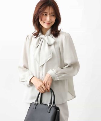 【美品】♡M-PREMIER サテンマニッシュボウタイブラウス♡ ボウタイ付きサテンブラウス／洗える | MK MICHEL KLEIN (Women