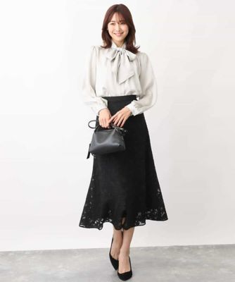【美品】♡M-PREMIER サテンマニッシュボウタイブラウス♡ ボウタイ付きサテンブラウス／洗える | MK MICHEL KLEIN (Women