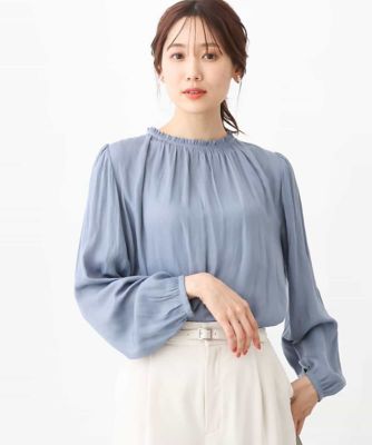 ＜MK MICHEL KLEIN (Women)＞サテンフリルネックブラウス／接触冷感／洗える