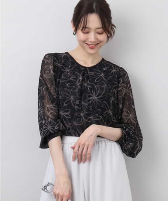 MK MICHEL KLEIN (Women)/エムケーミッシェルクラン ラインフラワーシフォンブラウス／洗える