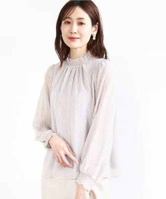 幾何柄シフォンスタンドカラーブラウス／洗える | MK MICHEL KLEIN
