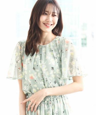 フレアースリーブ花柄シフォンブラウス／洗える | MK MICHEL