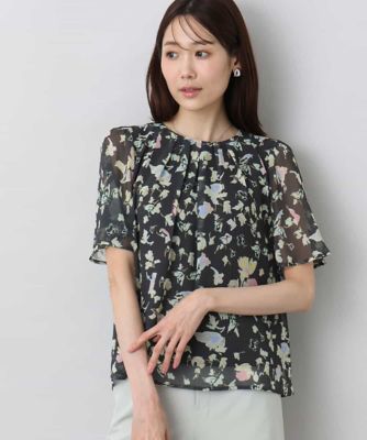 MK MICHEL KLEIN (Women)/エムケーミッシェルクラン フレアースリーブ花柄シフォンブラウス／洗える