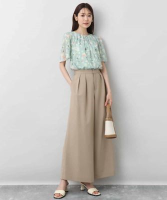 フレアースリーブ花柄シフォンブラウス／洗える