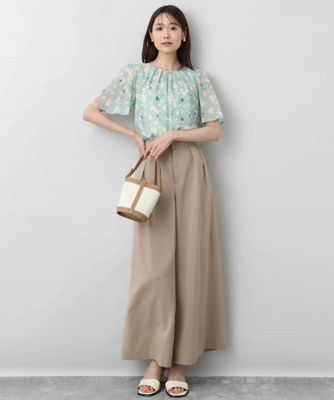 フレアースリーブ花柄シフォンブラウス／洗える