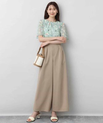 フレアースリーブ花柄シフォンブラウス／洗える