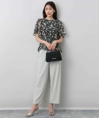 フレアースリーブ花柄シフォンブラウス／洗える