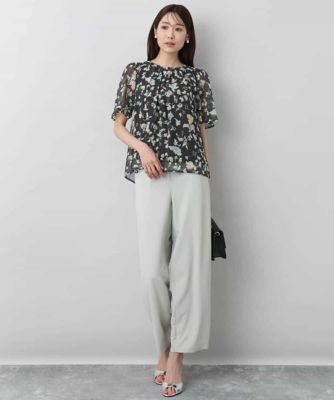 フレアースリーブ花柄シフォンブラウス／洗える
