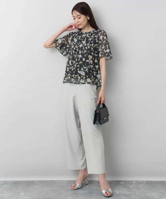 フレアースリーブ花柄シフォンブラウス／洗える