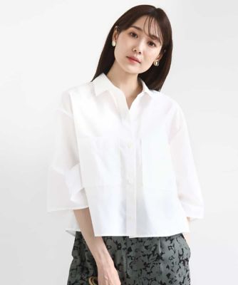 MK MICHEL KLEIN (Women)/エムケーミッシェルクラン コットンライククロップドシャツブラウス／洗える
