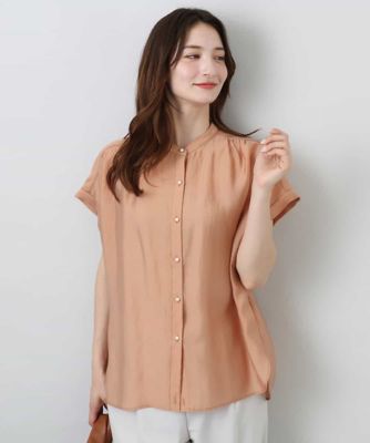 MK MICHEL KLEIN (Women)/エムケーミッシェルクラン バンドカラーシアーブラウス／洗える