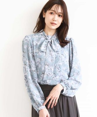 ボウタイ付き花柄シフォンブラウス／洗える | MK MICHEL KLEIN (Women