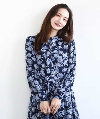 ボウタイ付き花柄シフォンブラウス／洗える | MK MICHEL KLEIN (Women