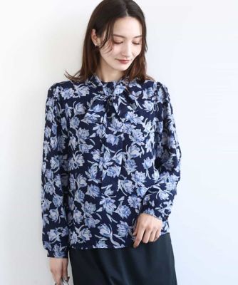 ボウタイ付き花柄シフォンブラウス／洗える | MK MICHEL KLEIN (Women