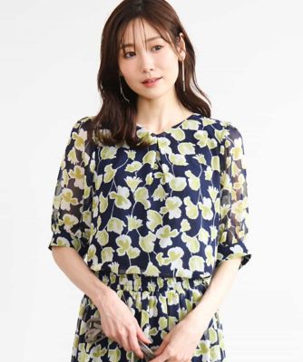 ＜MK MICHEL KLEIN (Women)＞［洗える］アートフラワープリント　シフォンブラウス