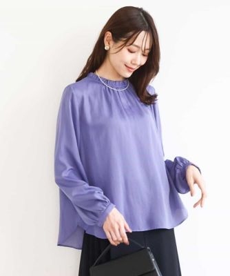 サテンフリルネックブラウス／接触冷感／UVカット／洗える | MK