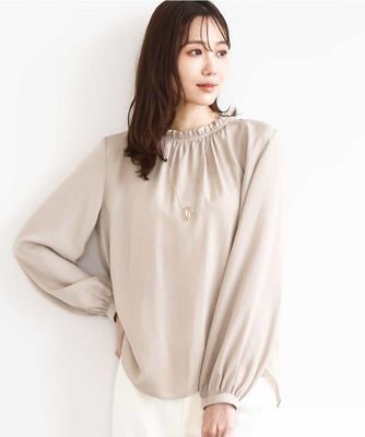 ＜MK MICHEL KLEIN (Women)＞サテンフリルネックブラウス／接触冷感／ＵＶカット／洗える