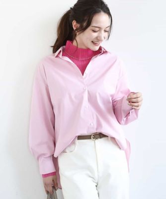 ＜MK MICHEL KLEIN (Women)＞コットン混ベーシックシャツ（無地）／接触冷感／防シワ／洗える