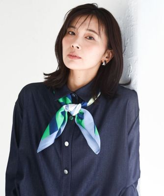 ＜MK MICHEL KLEIN (Women)＞［ＳＡＮＡＧＡＲＡシリーズ］デニムライク　クロップド丈シャツブラウス／接触冷感／ＵＶカット／洗える