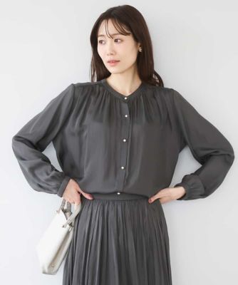 バンドカラーサテンブラウス／接触冷感／UVカット／洗える | MK