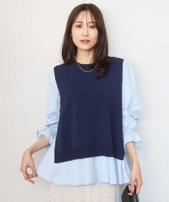 ＜MK MICHEL KLEIN (Women)＞キャンディースリーブブラウス×ニットベスト　ツインセット／洗える