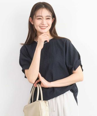 ＜MK MICHEL KLEIN (Women)＞シアーチェック柄タックスリーブブラウス／洗える