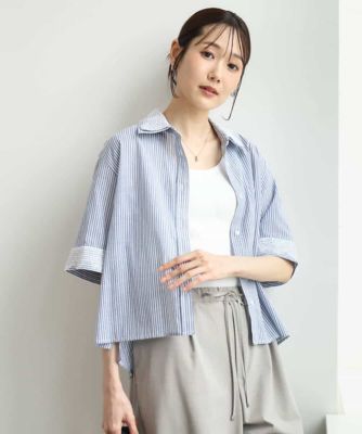 美品☆エブール コットンリネン 半袖シャツ ブラウス カシュクール ストライプ柄 レディース 美品☆エブール コットンリネン 半袖シャツ ブラウス