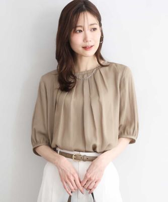 ＜MK MICHEL KLEIN (Women)＞［ＵＶカット／接触冷感／洗える］サテン　フロントタックデザインブラウス