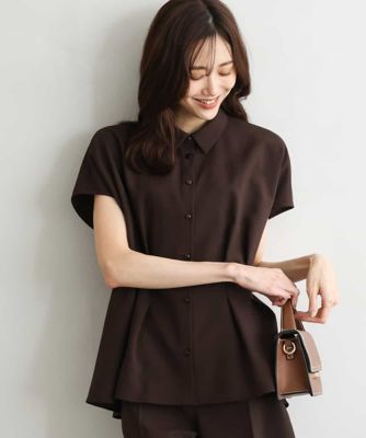 ＜MK MICHEL KLEIN (Women)＞［洗える］リネンライクストレッチ　ウエストタックデザイン衿付きブラウス