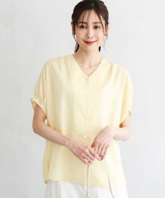 ＜MK MICHEL KLEIN (Women)＞［洗える］Ｖネックタックスリーブブラウス