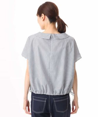 接触冷感／洗える］ロールネック ギャザースリーブブラウス（半袖