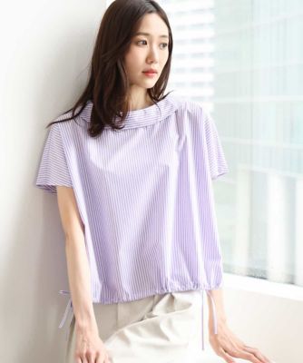 接触冷感／洗える］ロールネック ギャザースリーブブラウス（半袖