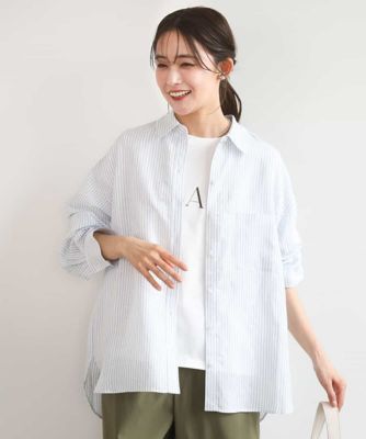 ＜MK MICHEL KLEIN (Women)＞リネン混ストライプシャツブラウス／接触冷感／洗える