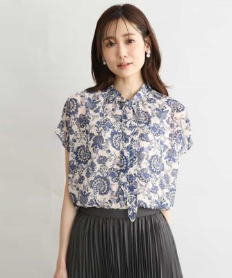 洗える］前後2way／更紗プリント花柄シフォンブラウス | MK MICHEL 