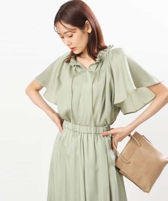 ＜MK MICHEL KLEIN (Women)＞キーネックデザインツイル地ブラウス／洗える