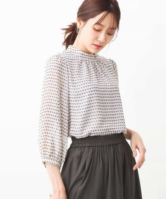 ブラウス シャツ 幾何柄シフォンスタンドカラーブラウス/洗える レディース 幾何柄シフォンスタンドカラーブラウス/洗える(ブラウス・シャツ