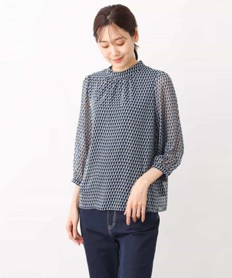 幾何柄シフォンスタンドカラーブラウス／洗える | MK MICHEL