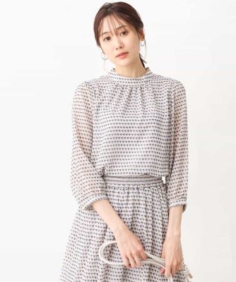 MK MICHEL  / エムケーミッシェルクラン 幾何柄シフォンスタンドカラーブラウス/洗える 幾何柄シフォンスタンドカラーブラウス／洗える | MK MICHEL