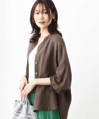 リネン混バンドカラーシャツブラウス/洗える リネン混バンドカラーシャツブラウス／洗える | MK MICHEL KLEIN