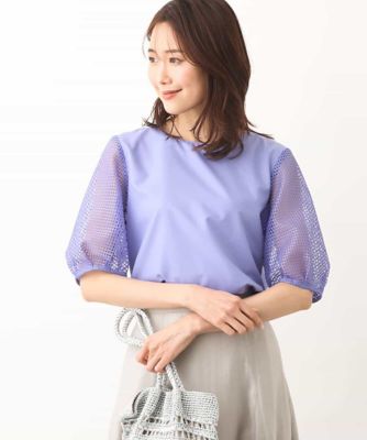 ＜MK MICHEL KLEIN (Women)＞スクエアメッシュスリーブブラウス／洗える