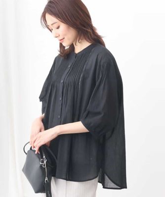 ＜MK MICHEL KLEIN (Women)＞ピンタックデザインシアーコットンブラウス／洗える