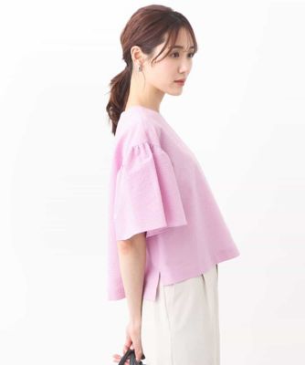 ＜MK MICHEL KLEIN (Women)＞コットンサッカーフレアスリーブショート丈ブラウス／洗える