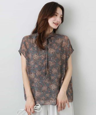 更紗プリント花柄シフォンブラウス／前後２ｗａｙ／洗える