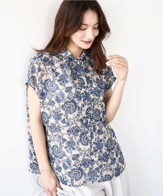 MK MICHEL KLEIN (Women)/エムケーミッシェルクラン 更紗プリント花柄シフォンブラウス／前後２ｗａｙ／洗える