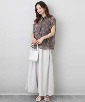 更紗プリント花柄シフォンブラウス／前後２ｗａｙ／洗える