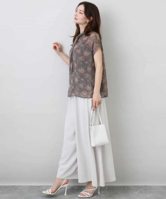 更紗プリント花柄シフォンブラウス／前後２ｗａｙ／洗える