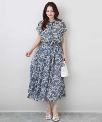 更紗プリント花柄シフォンブラウス／前後２ｗａｙ／洗える